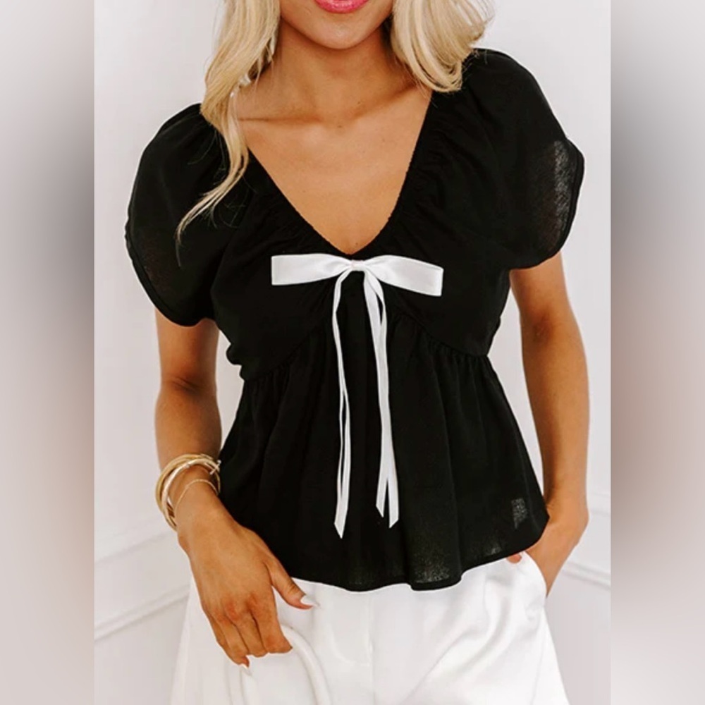 Impressions Caught Crushing Linen-Blend Top in Black Size 1XL